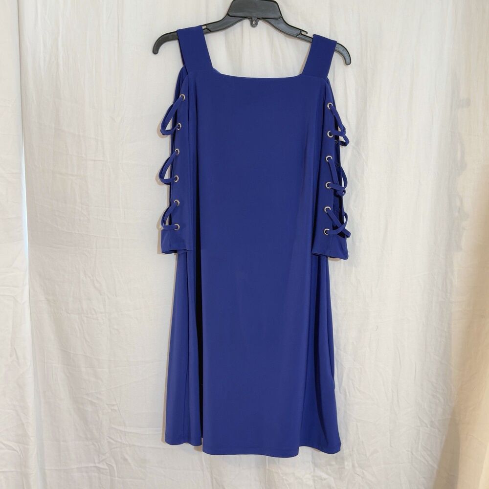 MSK Royal Blue Cold Shoulder Lace-Up Sleeve Dress Stretch Sz. Small Date Night